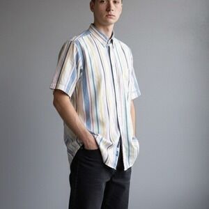 Woodward Short Sleeve Striped Button Down Shirt Men's Casual Beach Summer